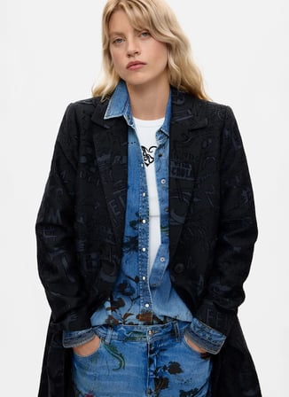 Desigual Siyah Kadın Regular Fit Desenli Kaban 26WWEW28