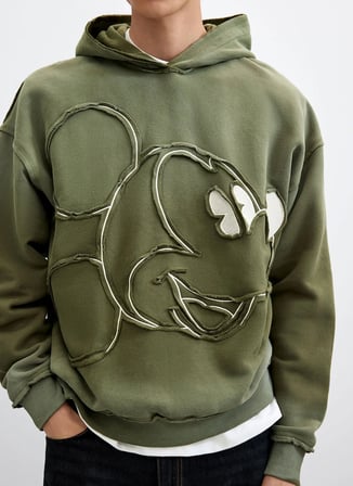 Desigual Haki Erkek Kapüşonlu Regular Fit Desenli Sweatshirt 26WMSK07 SWEAT_MICKEY PATCH