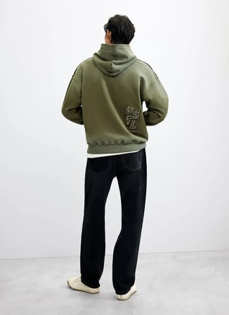 Desigual Haki Erkek Kapüşonlu Regular Fit Desenli Sweatshirt 26WMSK07 SWEAT_MICKEY PATCH