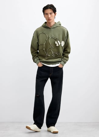 Desigual Haki Erkek Kapüşonlu Regular Fit Desenli Sweatshirt 26WMSK07 SWEAT_MICKEY PATCH