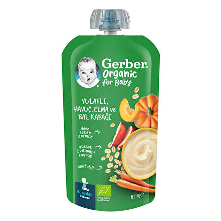 Gerber Organik Yulaflı Elma, Havuç ve Balkabaklı Püre 110 gr