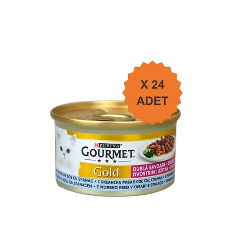 Gourmet Gold Çifte Lezzetli Ispanaklı Sos İçerisinde Okyanus Balıklı Yetişkin Kedi Konservesi 85Gr X 24 Adet