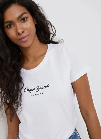 Pepe Jeans Bisiklet Yaka Düz Beyaz Kadın T-Shirt PL505202