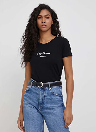Pepe Jeans Bisiklet Yaka Baskılı Siyah Kadın T-Shirt PL505202