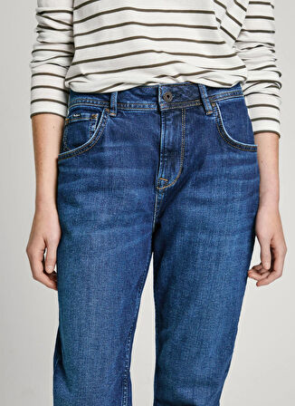 Pepe Jeans Yüksek Bel Dar Paça Standart Lacivert Kadın Denim Pantolon PL204176VR6R