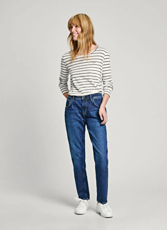 Pepe Jeans Yüksek Bel Dar Paça Standart Lacivert Kadın Denim Pantolon PL204176VR6R