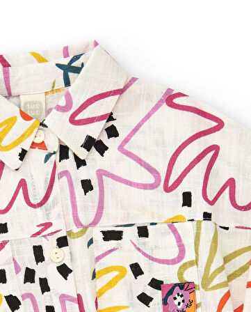 Tuc Tuc Kız Çocuk Desenli Gömlek 5-8 Yaş Beyaz