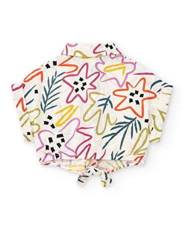 Tuc Tuc Kız Çocuk Desenli Gömlek 5-8 Yaş Beyaz