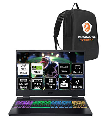 Acer Nitro 5 i7 12650H 64GB 2TB SSD RTX4060/8GB 165Hz FHD 15.6" W11H Gaming Laptop & PER4 ÇANTA