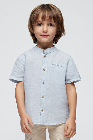 Erkek Çocuk Kısa Kollu Keten Gömlek - Mavi  | 3 YAŞ