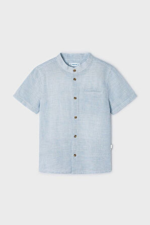 Erkek Çocuk Kısa Kollu Keten Gömlek - Mavi  | 8 YAŞ