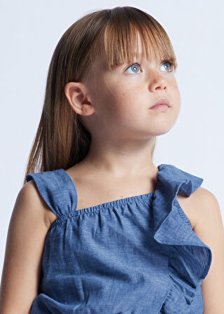 Kız Çocuk Fırfırlı Bluz-Mavi | 8 YAŞ