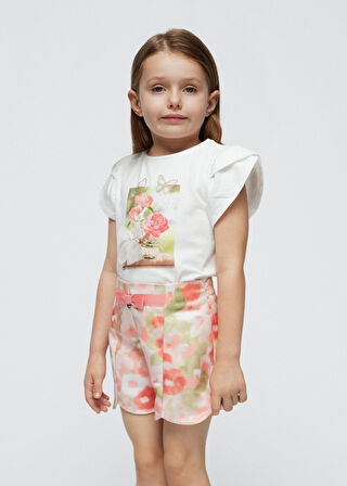Kız Çocuk Desenli Şort-Krem | 9 YAŞ