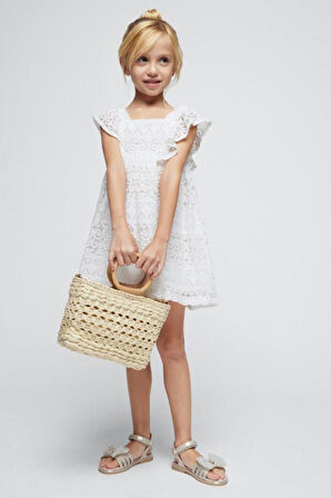 Kız Çocuk Dantelli Elbise - Krem | 8 YAŞ