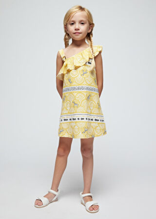 Kız Çocuk Desenli Elbise-Sarı | 4 YAŞ