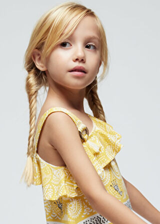 Kız Çocuk Desenli Elbise-Sarı | 4 YAŞ