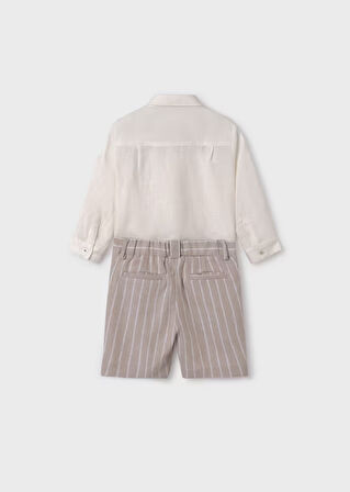 Erkek Çocuk Gömlek Şort Takım-Krem | 18AY