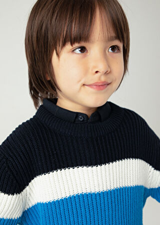 Erkek Çocuk Çizgili Kazak - Açık Mavi | 6 YAŞ