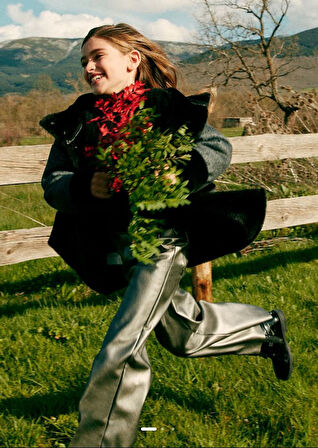 Mayoral Kız Çocuk Deri İspanyol Paça Pantolon Gri 7550 