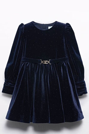 Kız Çocuk Kloş İpek Kadife Elbise - Lacivert | 7Y