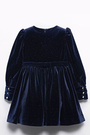Kız Çocuk Kloş İpek Kadife Elbise - Lacivert | 8Y