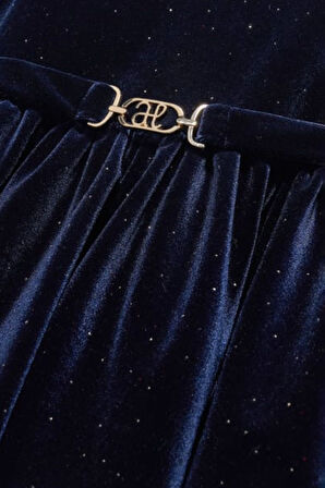 Kız Çocuk Kloş İpek Kadife Elbise - Lacivert | 8Y