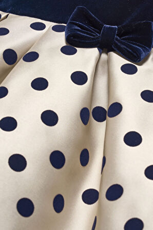 Kız Çocuk Fırfırlı Puantiyeli Mikado Elbise - Lacivert | 4Y