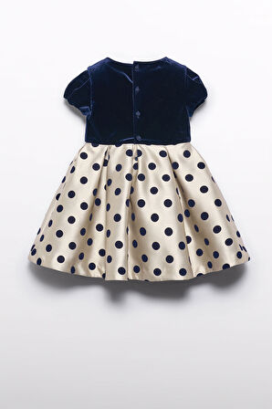 Kız Çocuk Fırfırlı Puantiyeli Mikado Elbise - Lacivert | 8Y