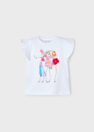 Mayoral Kız Çocuk Aplikeli Tshirt 4-8 Yaş Beyaz