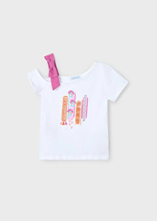 Mayoral Kız Çocuk Asimetrik Tshirt 4-8 Yaş Beyaz