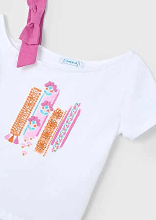 Mayoral Kız Çocuk Asimetrik Tshirt 4-8 Yaş Beyaz