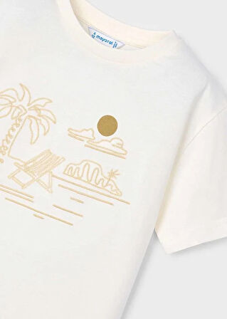 Mayoral Erkek Çocuk Baskılı Tshirt 4-8 Yaş Krem