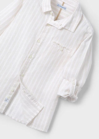 Mayoral Erkek Çocuk Cizgili Keten Gömlek 4-8 Yaş Ekru