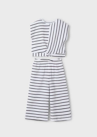 Mayoral Kız Çocuk Cizgili Pantolonlu Takım 6-10 Yaş Beyaz