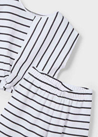 Mayoral Kız Çocuk Cizgili Pantolonlu Takım 6-10 Yaş Beyaz