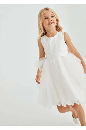 Abel&lula kız çocuk güpürlü elbise 5047