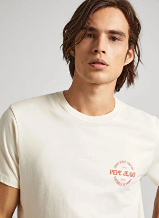 Pepe Jeans Bisiklet Yaka Baskılı Ekru Erkek T-Shirt PM509210 804 CRAIG