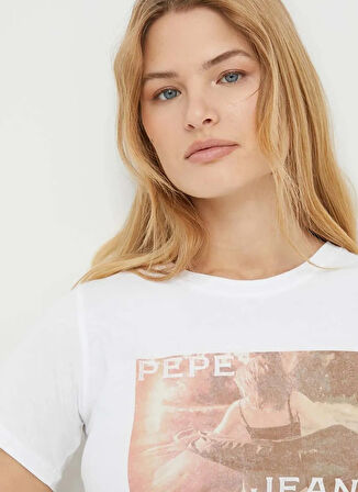 Pepe Jeans Bisiklet Yaka Baskılı Beyaz Kadın T-Shirt PL505744