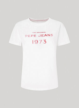 Pepe Jeans Bisiklet Yaka Baskılı Beyaz Kadın T-Shirt PL505743