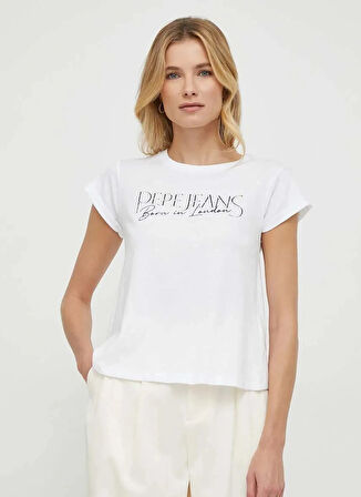 Pepe Jeans Bisiklet Yaka Baskılı Beyaz Kadın T-Shirt PL505751