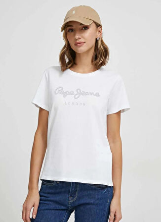 Pepe Jeans Bisiklet Yaka Baskılı Beyaz Kadın T-Shirt PL505749