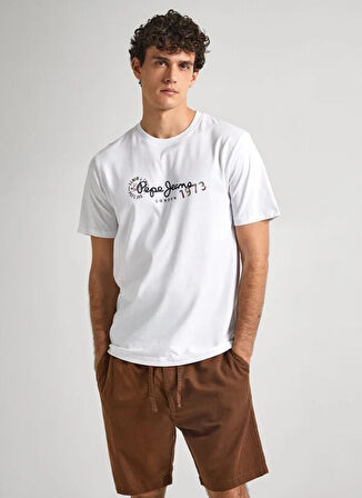 Pepe Jeans Bisiklet Yaka Baskılı Beyaz Erkek T-Shirt PM509373 800 CAMILLE