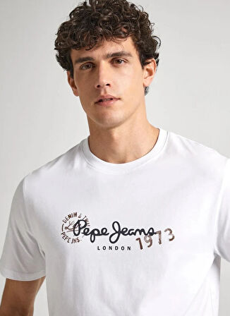 Pepe Jeans Bisiklet Yaka Baskılı Beyaz Erkek T-Shirt PM509373 800 CAMILLE