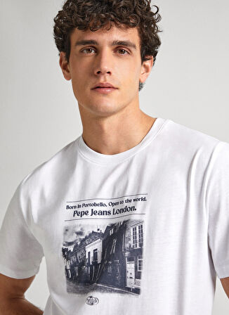 Pepe Jeans Bisiklet Yaka Baskılı Beyaz Erkek T-Shirt PM509379 800 COOPER