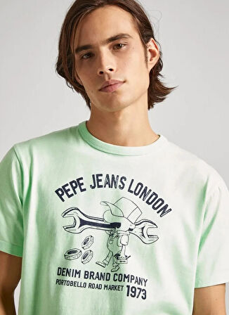 Pepe Jeans Bisiklet Yaka Baskılı Açık Yeşil Erkek T-Shirt PM509389 612 CEDRIC