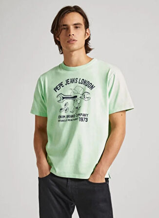 Pepe Jeans Bisiklet Yaka Baskılı Açık Yeşil Erkek T-Shirt PM509389 612 CEDRIC