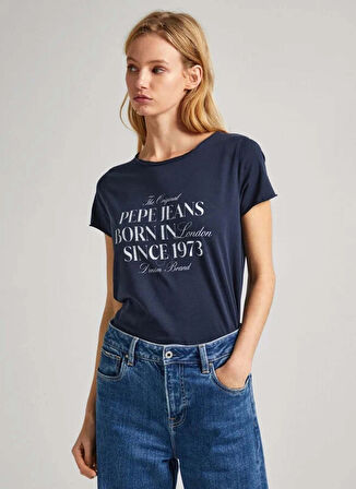 Pepe Jeans Bisiklet Yaka Baskılı Lacivert Kadın T-Shirt PL505822