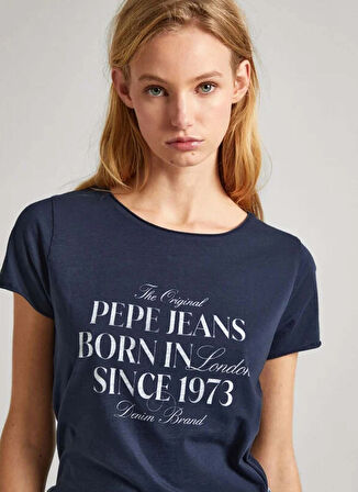 Pepe Jeans Bisiklet Yaka Baskılı Lacivert Kadın T-Shirt PL505822