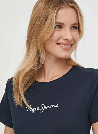 Pepe Jeans Bisiklet Yaka Baskılı Lacivert Kadın T-Shirt PL505827