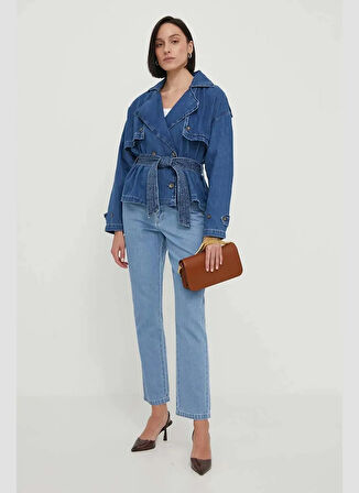 Kemerli Koyu Mavi Kadın Denim Ceket PL402380